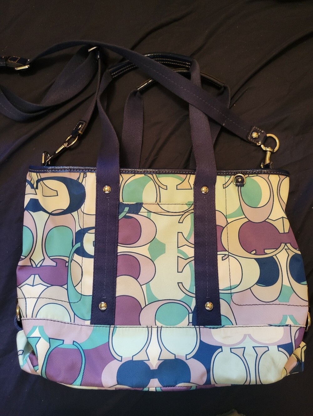 Coach Multicolor Signature Canvas Tote in Navy, Purple, Teal, Cream